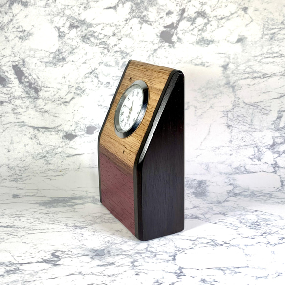 木の置き時計；銘木パープルハートとアフリカン・ブラックウッド（B)　 6枚目の画像