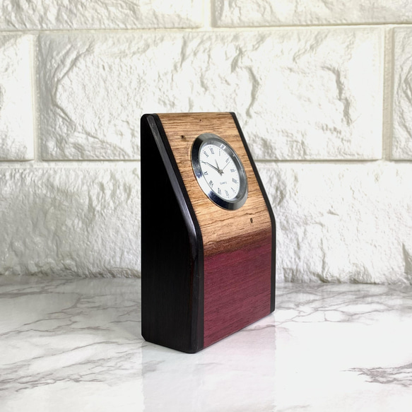 木の置き時計；銘木パープルハートとアフリカン・ブラックウッド（B)　 1枚目の画像