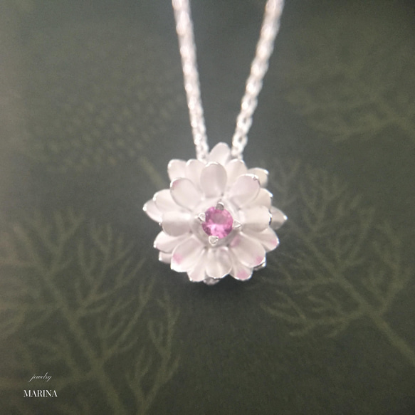 {ジルコニア｝ Lotus 蓮の花のネックレス silver 3枚目の画像