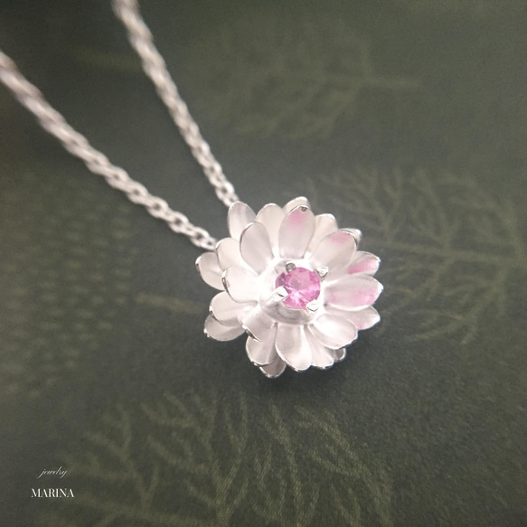{ジルコニア｝ Lotus 蓮の花のネックレス silver 4枚目の画像