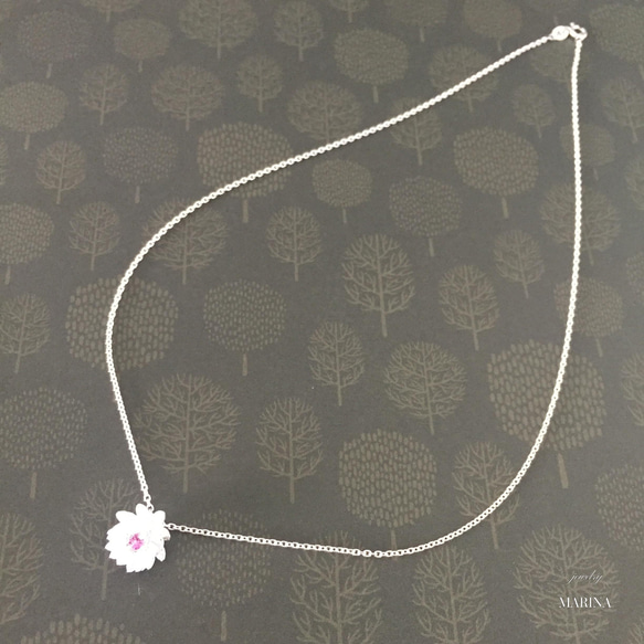 {ジルコニア｝ Lotus 蓮の花のネックレス silver 6枚目の画像