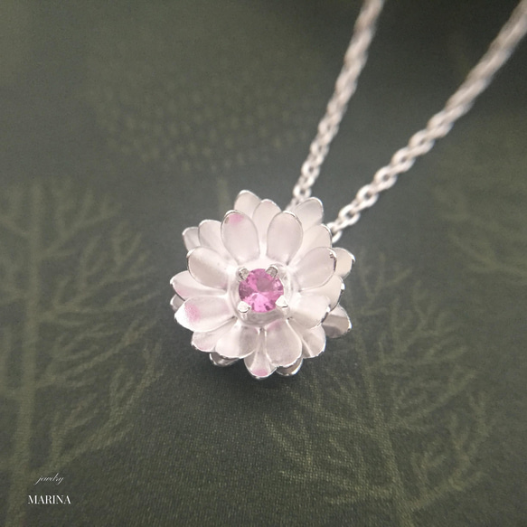 {ジルコニア｝ Lotus 蓮の花のネックレス silver 2枚目の画像