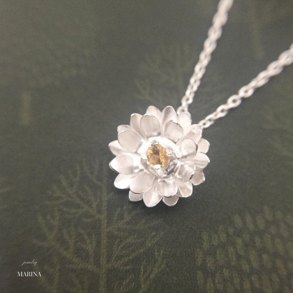 {シトリン} Lotus 蓮の花のネックレス silver 2枚目の画像