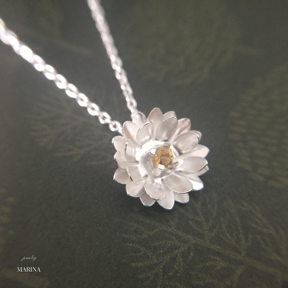 {シトリン} Lotus 蓮の花のネックレス silver 4枚目の画像