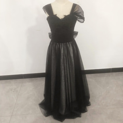 彩色連衣裙黑色蕾絲A字長款裸上衣古典連衣裙 第1張的照片