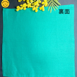 リネン手刺繍ハンカチ「猫」30cm×30cm「緑」 7枚目の画像