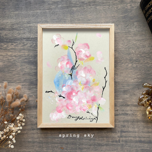 春の空 b 【原画/A5】 #桜 #絵画 #インテリアアート 絵画 DENNY