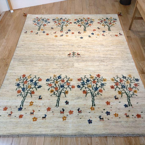 完売】ペルシャ ギャッベ リビング 198x150cm アイボリー 生命の木