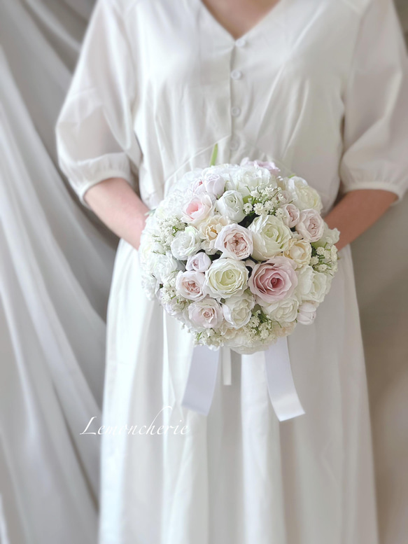 ローズとかすみ草のウェディングブーケ 送料無料 ブーケ Lemoncherie