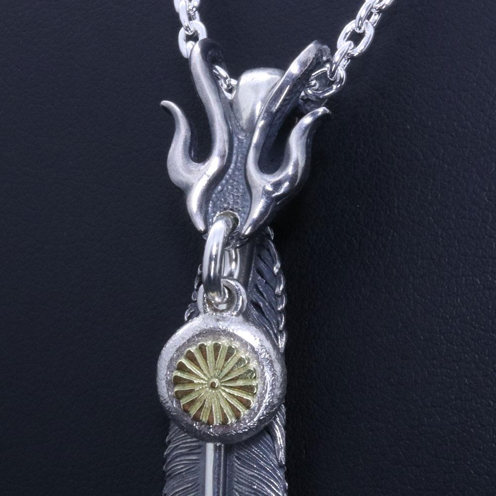 ネックレス メンズ : 火龍 岩石玉 菊紋 フェザー ペンダント シンプル ブランド 和柄