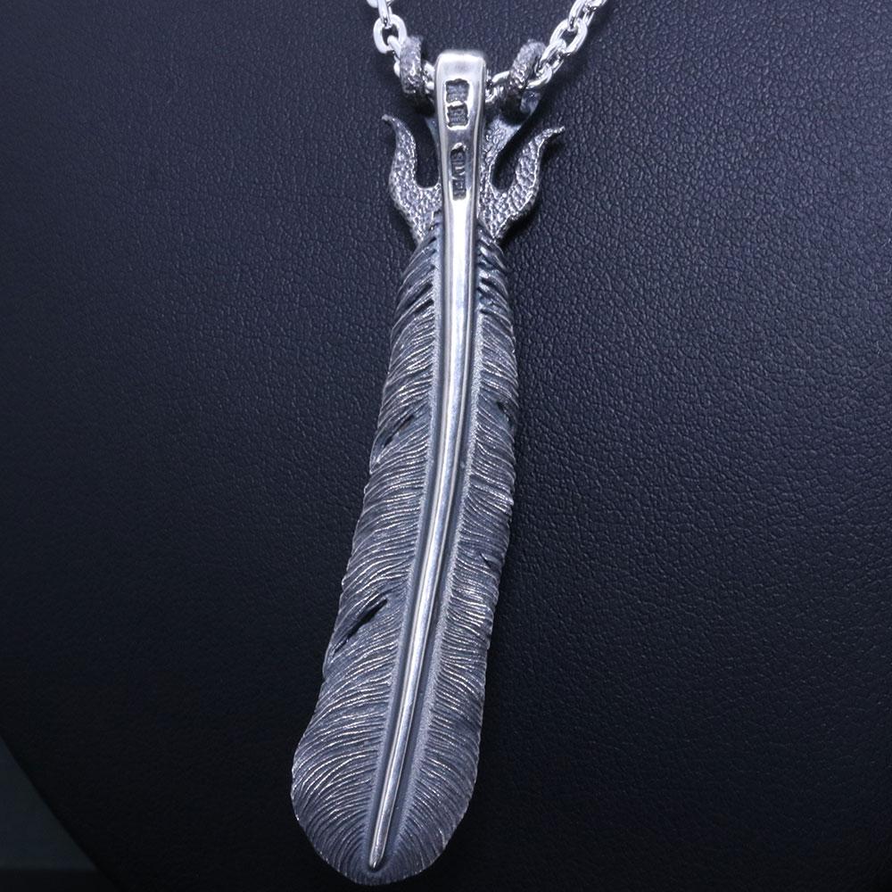 ネックレス メンズ : 火龍 岩石玉 菊紋 フェザー ペンダント シンプル ブランド 和柄