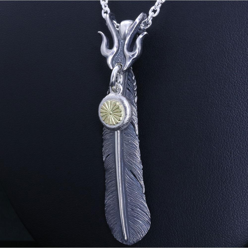 ネックレス メンズ : 火龍 岩石玉 菊紋 フェザー ペンダント シンプル ブランド 和柄