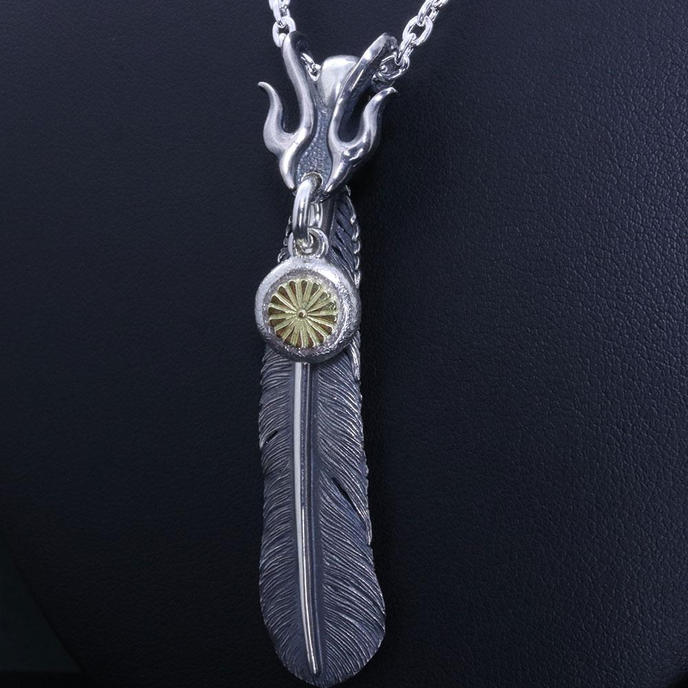 ネックレス メンズ : 火龍 岩石玉 菊紋 フェザー ペンダント シンプル ブランド 和柄