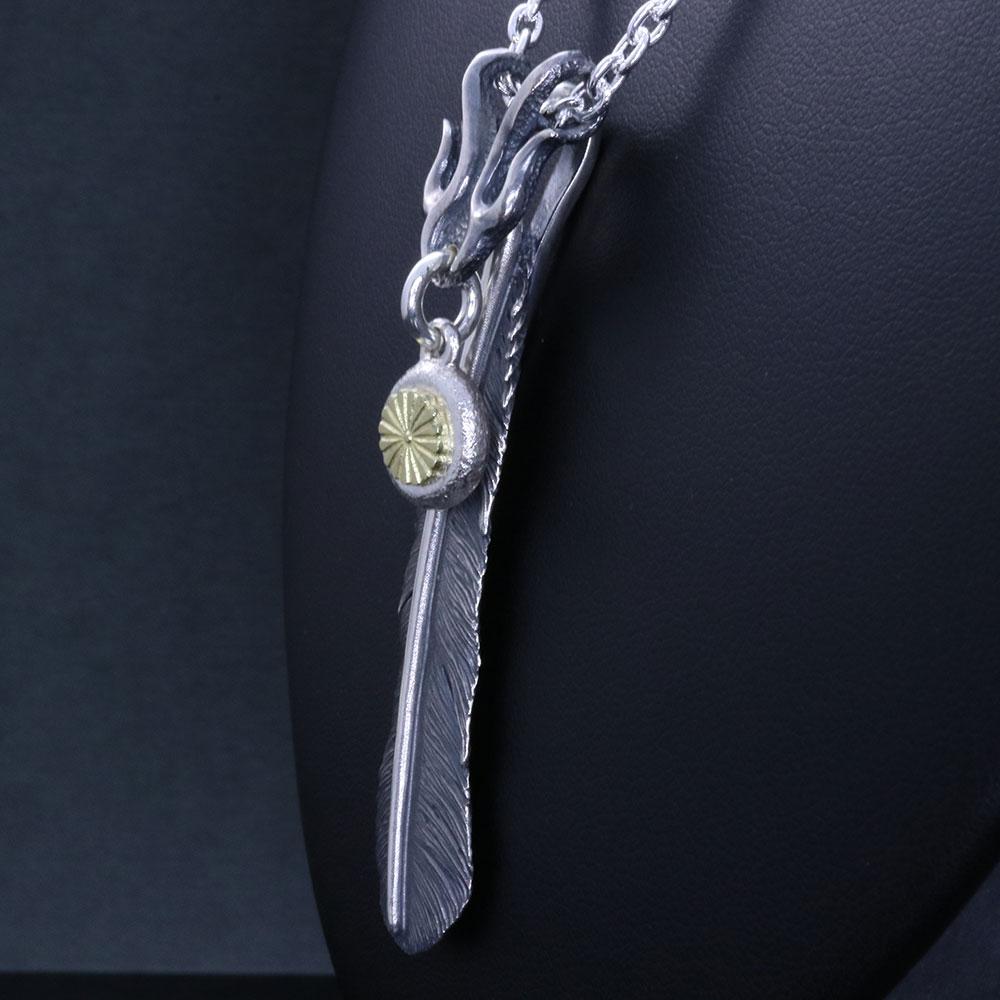 ネックレス メンズ : 火龍 岩石玉 菊紋 フェザー ペンダント シンプル ブランド 和柄
