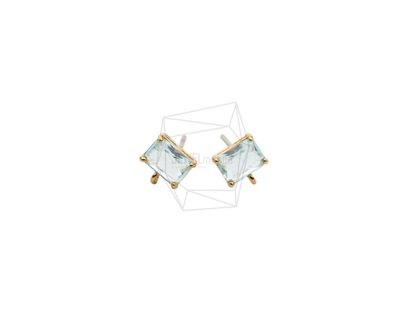 ERG-2025-G【2個入り】スクエアガラスピアス,Square Glass Post Earring 1枚目の画像