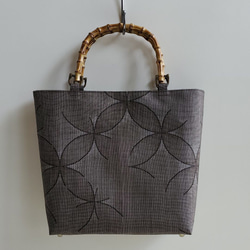 着物リメイク】大島紬 秋名バラ(8玉) お出掛けバック(深型) 持ち手