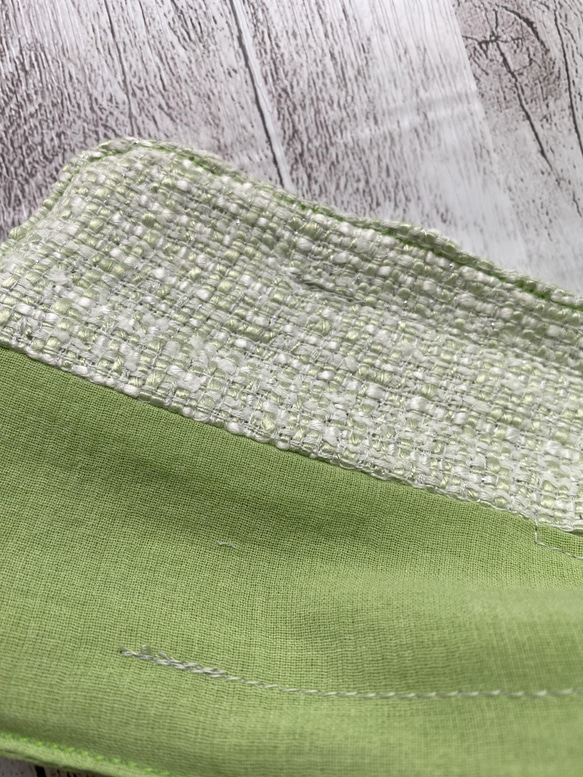 お団子リボンメーカー　リボン　ヘアアクセサリー　イエローグリーン×ペールグリーンツイード　異素材　デフトバン 3枚目の画像