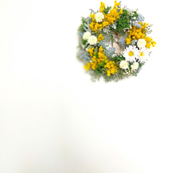 30cm 幸せミモザのふんわり春リース  ダスティミラー 6枚目の画像