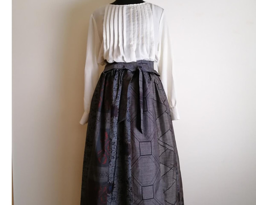 着物リメイク ギャザースカート ハンドメイド ロングスカート