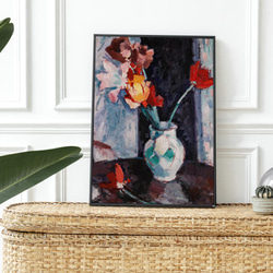 【NO.372】チューリップの花瓶の絵画フラワーアートポスター☆赤色アンティークリビング玄関★ハガキ2L判A5A4A3 5枚目の画像