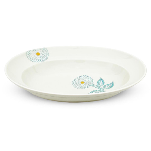 新品波佐見焼勲山窯20cm 楕円鉢ダリアライトブルー