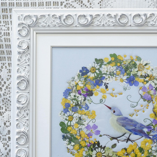 押し花額 『リース風』（ハンドメイド） 幸せ呼ぶ花リースの押し花アート額 神戸六甲 優花│ブーケの保存