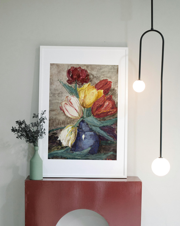 ポップアート　花　チューリップ 絵画　インテリア　　ハンドメイド　BAEZ3 手描き絵画 空とお花の絵 「幸せの花束」 春の絵 チューリップ