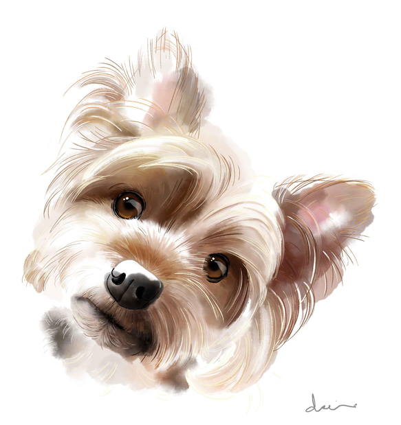 ペットイラスト似顔絵　サンプル作品　犬　肖像画　オーダーメイド　ヨークシャーテリア　ヨーキー 1枚目の画像