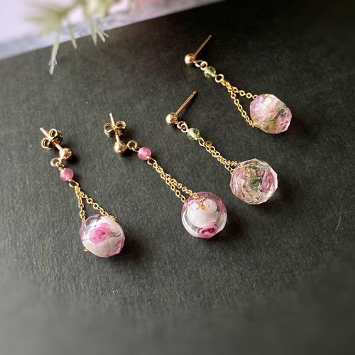 のほほん様♡14kgf 14kgf とんぼ玉の揺れる耳飾り イヤリング変更可能 ピアス