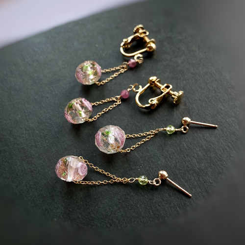 のほほん❤️ 14kgfピアス ピアス・イヤリング】14kgf ピンクハート とんぼ玉 / pink heart