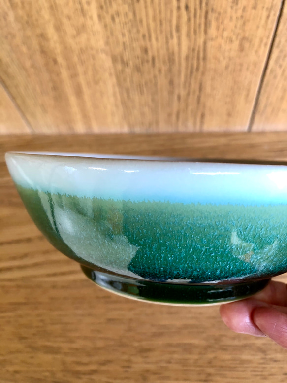 緑釉白掛分鉢＊透き通る爽やかな緑色＊ 3枚目の画像