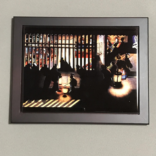 葛飾応為 吉原格子先之図 フォトタイル木製フレーム付き 絵画 chaya