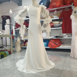 フランス風 スクエアネック 姫袖 ウエディングドレス マーメイドライン  