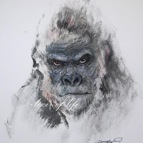 原画　ゴリラ　絵画　動物画　アクリル画　現代アート　一点物　手描き 幸せを呼ぶゴリラ ・ サイズF10キャンバス アクリル絵の具 ・ 三