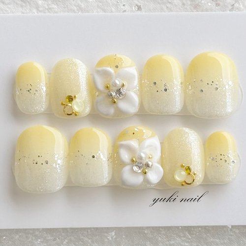 ネイルチップ グラデーション シンプル 黄色 可愛い カラフル オーダー