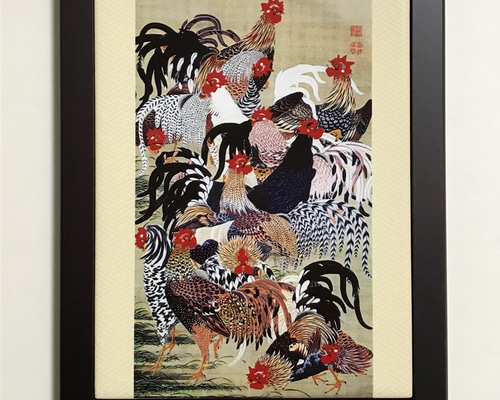 伊藤若冲 群鶏図 フォトタイル木製フレーム付き 絵画 chaya 通販