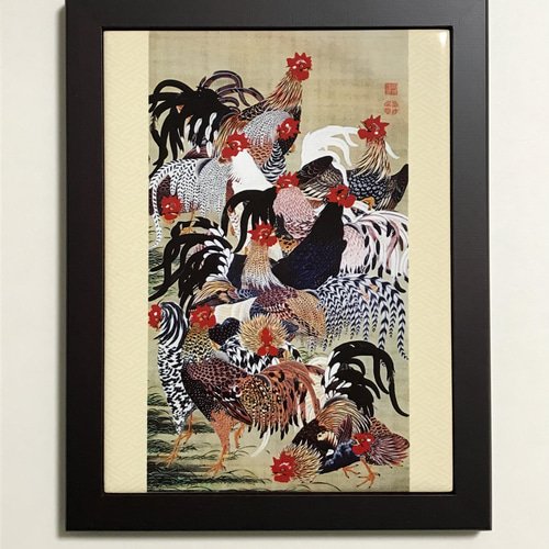 伊藤若冲 群鶏図 フォトタイル木製フレーム付き 絵画 chaya 通販