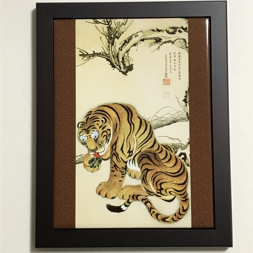 虎の絵画 木製フレーム入り（堀江玉鳳 衝立 親子虎 商品詳細 M