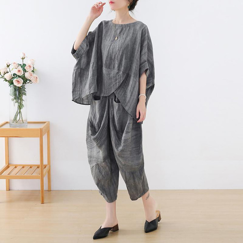 souilberry リネンセットアップ ベージュ 未使用品 WEB限定！2点セット】リネンライク半袖ジャケット&ストレート