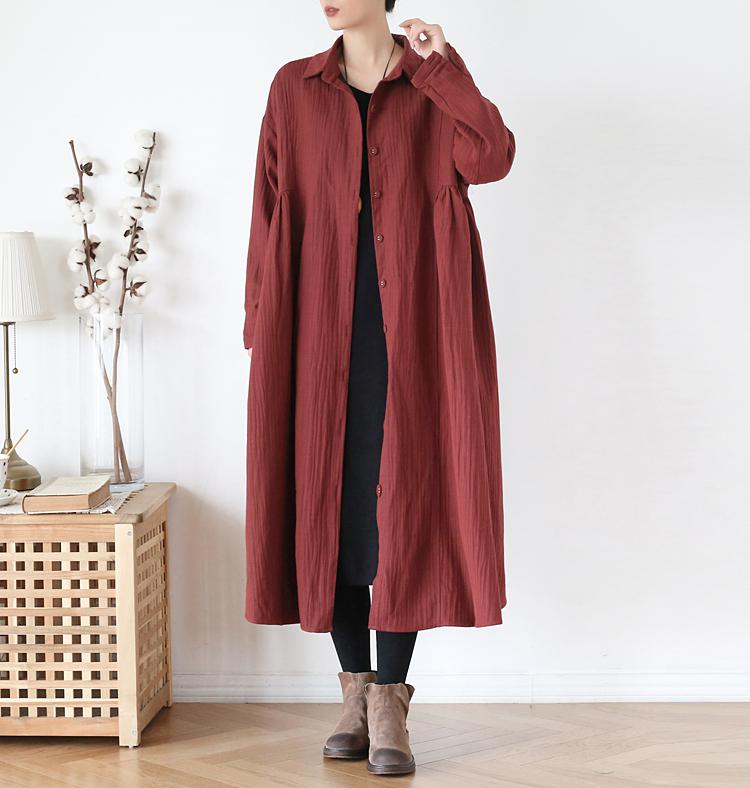 【即納】しわになりにくい風合いあるコートワンピース エンジ we-238en