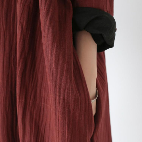 fog with nest Robe ストライプリネンワイドワンピース ゆったり  