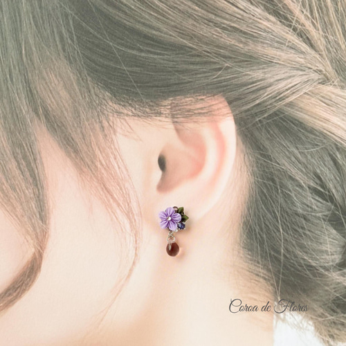 すみれのピアス/イヤリング つまみ細工 正絹羽二重 シルク ピアス