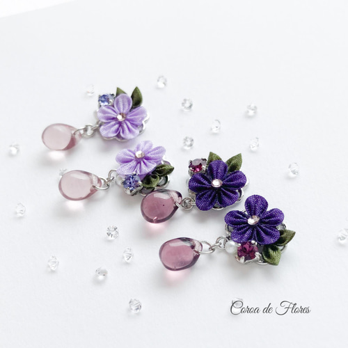 no.660 藤ビジューピアス イヤリング 和風 成人式 着物 紫 藤 の 花 ピアス