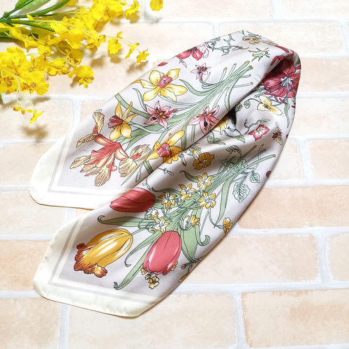 ジャンポールゴルチエ スカーフ レア 花柄 ボタニカル 水彩画 シフォン 春 夏 フラワー花柄スカーフボタニカル スカーフ・バンダナ olive 通販