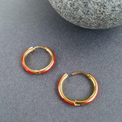 [2pcs] オール サージカル ステンレス フープピアス レッド 金属アレルギー対応 1枚目の画像