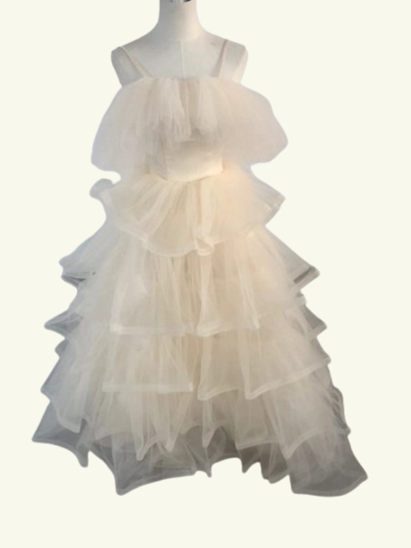 憧れのドレス キャミソール　ロングドレス　パーティードレス　編み上げ柔らかく重ねたチュールスカート 1枚目の画像