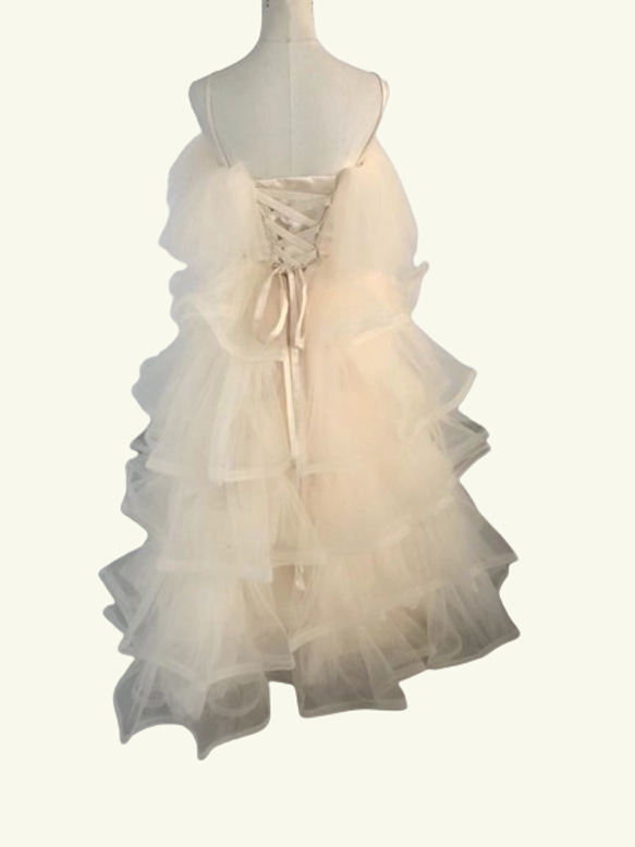 憧れのドレス キャミソール　ロングドレス　パーティードレス　編み上げ柔らかく重ねたチュールスカート 2枚目の画像