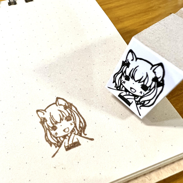 リボン耳女の子のはんこ　2ｘ1.5ｃｍ 2枚目の画像