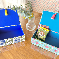 Blue Botanical Cartonnage Accessory Box (L size) Pink tassel 第8張的照片