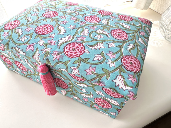 Blue Botanical Cartonnage Accessory Box (L size) Pink tassel 第12張的照片